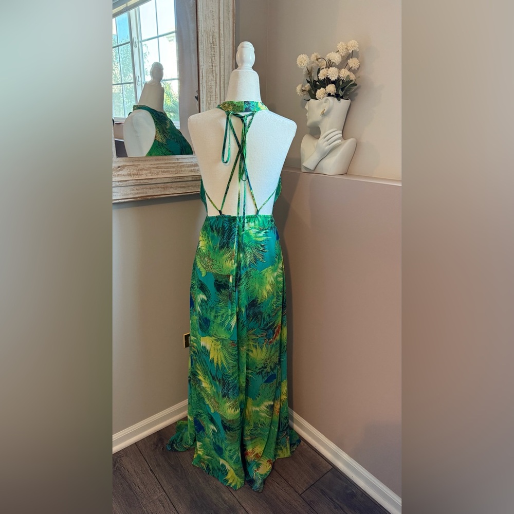 Lulus Women’s Small Blue and Green Tropical Vacation Print Maxi‎ Dress - Picture 9 of 9